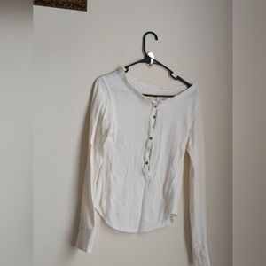 We The Free Blouse Women M Cream & White Half Button Top Casual Academia Preppy